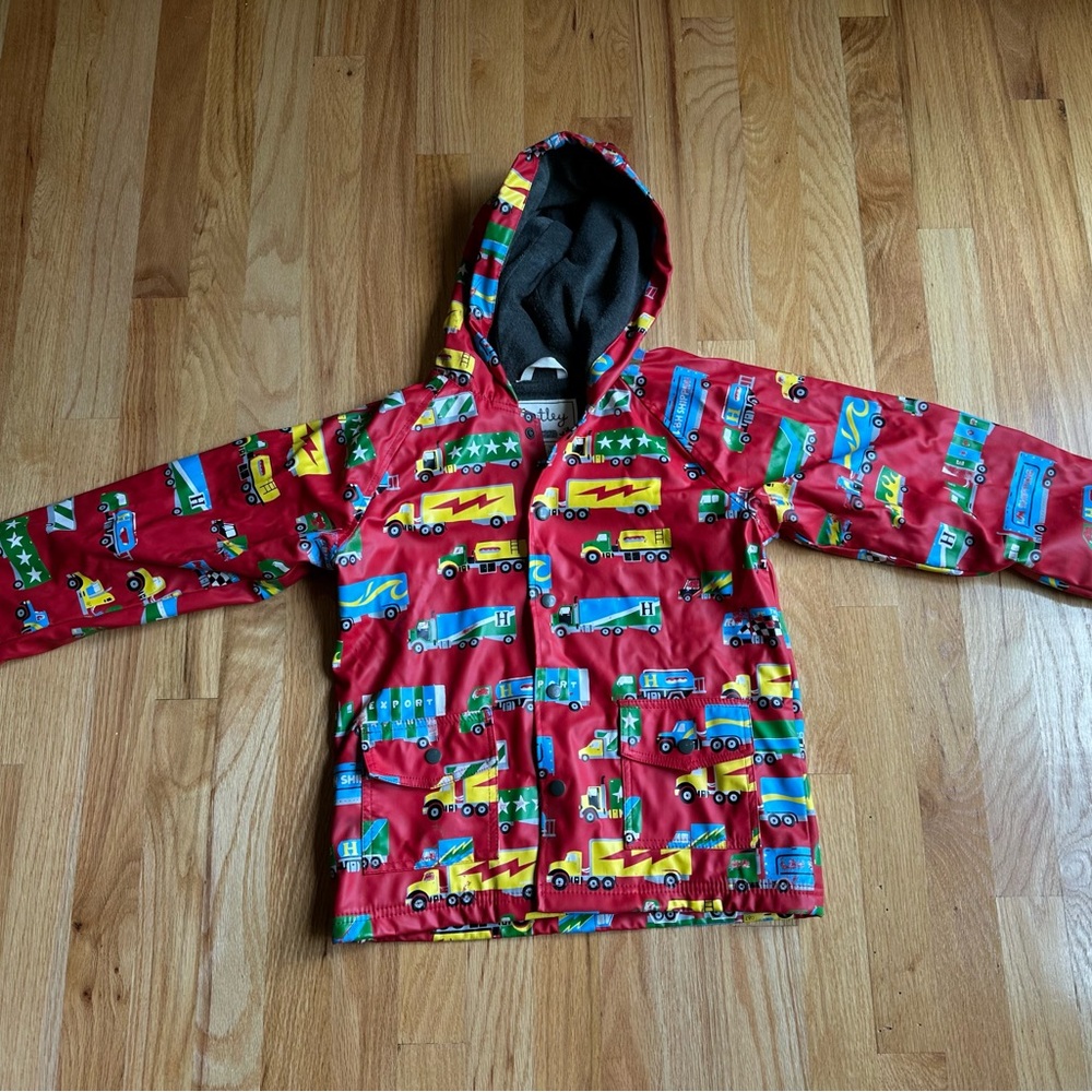 Hatley Red Kids' Rain Jacket with Vehicle Design